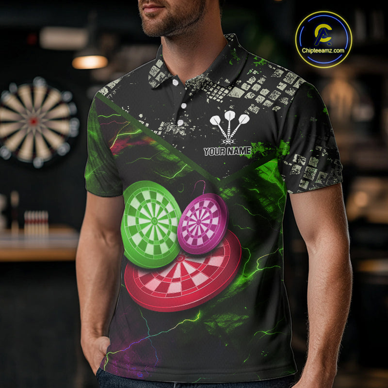 Colorful Thunder Dartboards Grunge Men's Darts Shirt - Custom Name & Team Jersey | Opt2 NYN0635