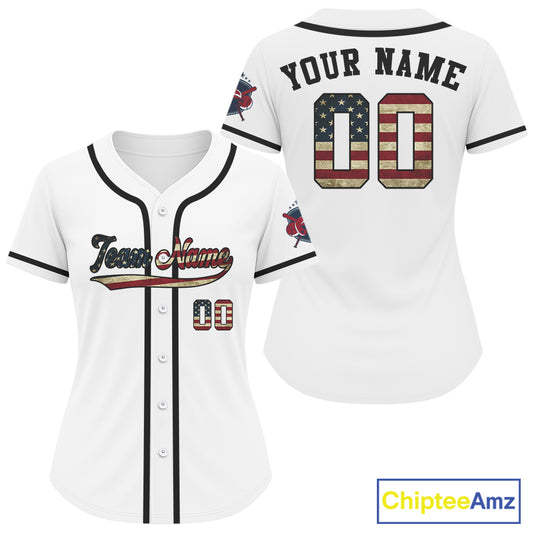Custom USA Flag Patriotic Baseball Shirts For Women White Youth Baseball Jerseys NYN0828