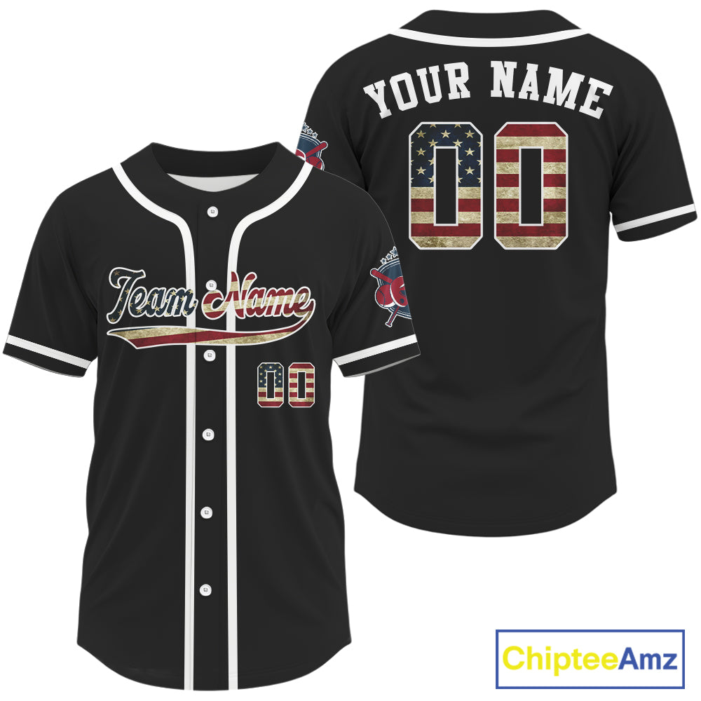 Custom USA Flag Patriotic Baseball Shirts For Men Black Youth Baseball Jerseys NYN0829