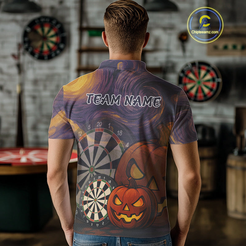 Pumpkin Dartboard 3D Custom Halloween Funny Darts Polo Jerseys For Men, Darts Shirt NYN0831