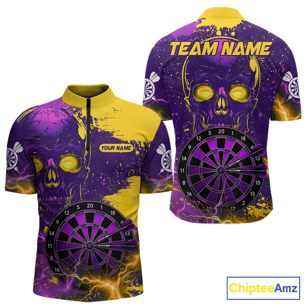 Skull Thunder Men's Quarter-Zip Dart Shirt, Personalized League Team Jersey