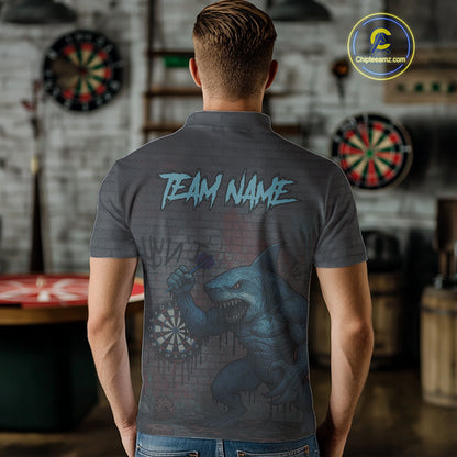 Custom Blue Dripping Shark Grunge Dartboard Funny Dart Men Polo Shirt Graffiti Dart Jerseys NYN1784