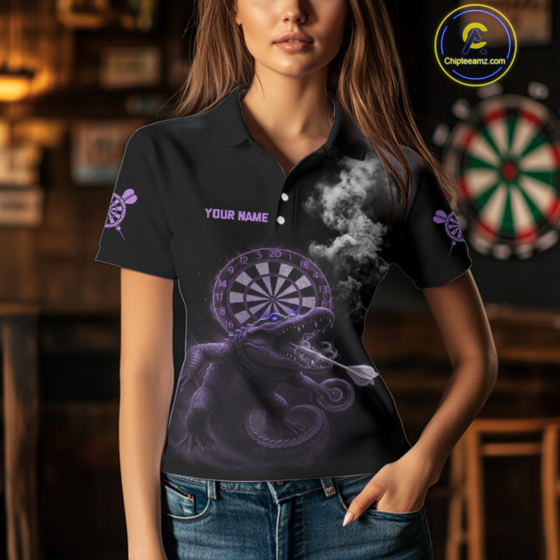 Black And Purple Crocodile Grey Smoke Custom Dart Men Polo Shirt Funny Dart Jerseys NYN1789