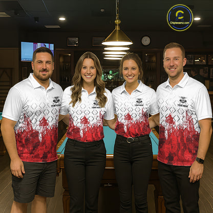 Red Splatter Paint 8 Ball Billiard League Shirts For Women Custom Name Billiard Team Jerseys NYN2287