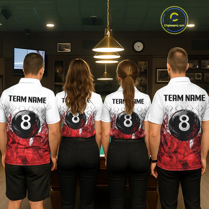 Red Splatter Paint 8 Ball Billiard League Shirts For Women Custom Name Billiard Team Jerseys NYN2287