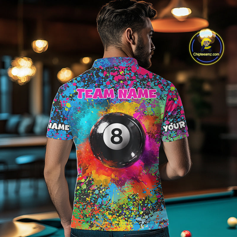 Colorful Splatter 8 Ball Pool Billiard Shirts For Men Custom Name Billiard Team Jerseys NYN2294
