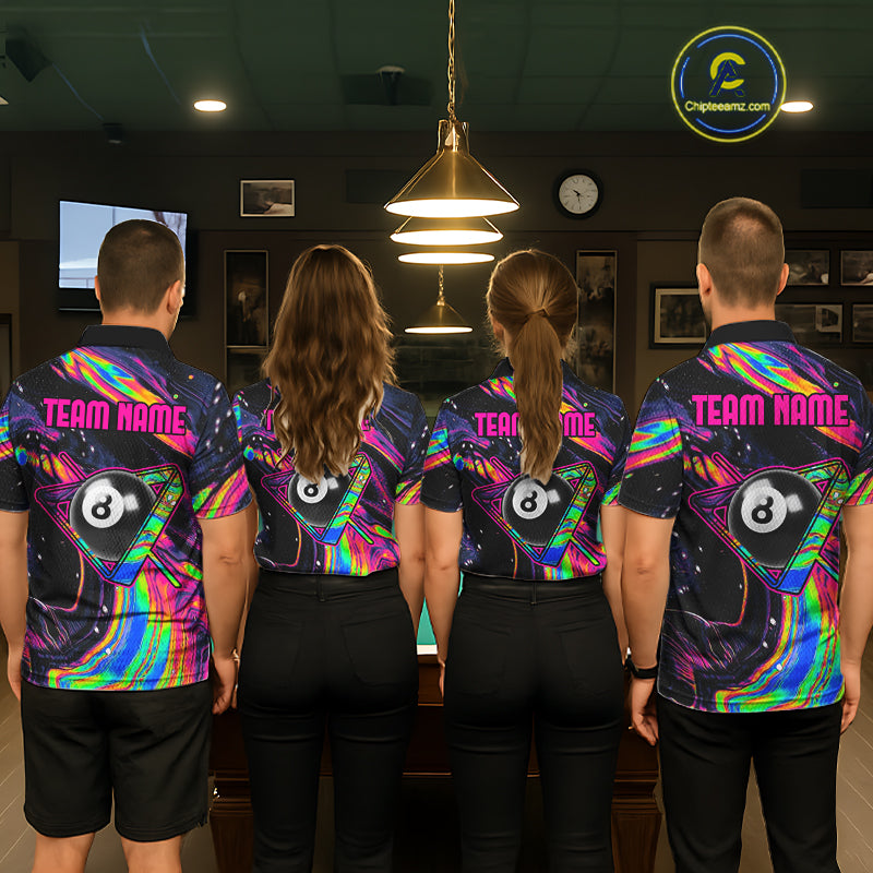 Holographic Skull 8 Ball Billiard Shirts For Women Custom Colorful Billiard Team Jerseys NYN2295