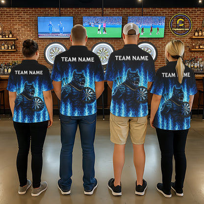 Personalized Blue Flames Bulldog Dartboard Women Darts Polo Shirt Custom Funny Darts Jerseys NYN2581