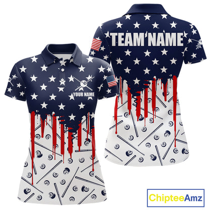 Blue Red American Flag 8 Ball Pool Women Billiard Ball Cue Shirt Custom Patriotic Billiard Team Attire NYN2733