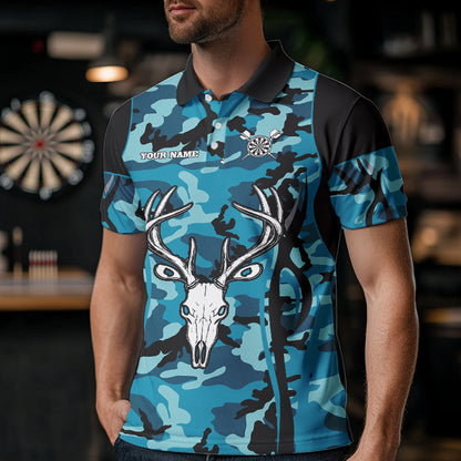 Custom Black And Turquoise Camo Deer Head Dart Shirts For Men Outfits Dart Jerseys NYN0037
