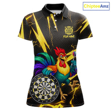 Load image into Gallery viewer, Funny Colorful Rooster Plays Darts Polo &amp; Quarter Zip Shirt Custom Thunder Yellow Women Darts Jersey NYN2949