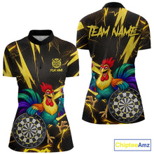 Load image into Gallery viewer, Funny Colorful Rooster Plays Darts Polo &amp; Quarter Zip Shirt Custom Thunder Yellow Women Darts Jersey NYN2949