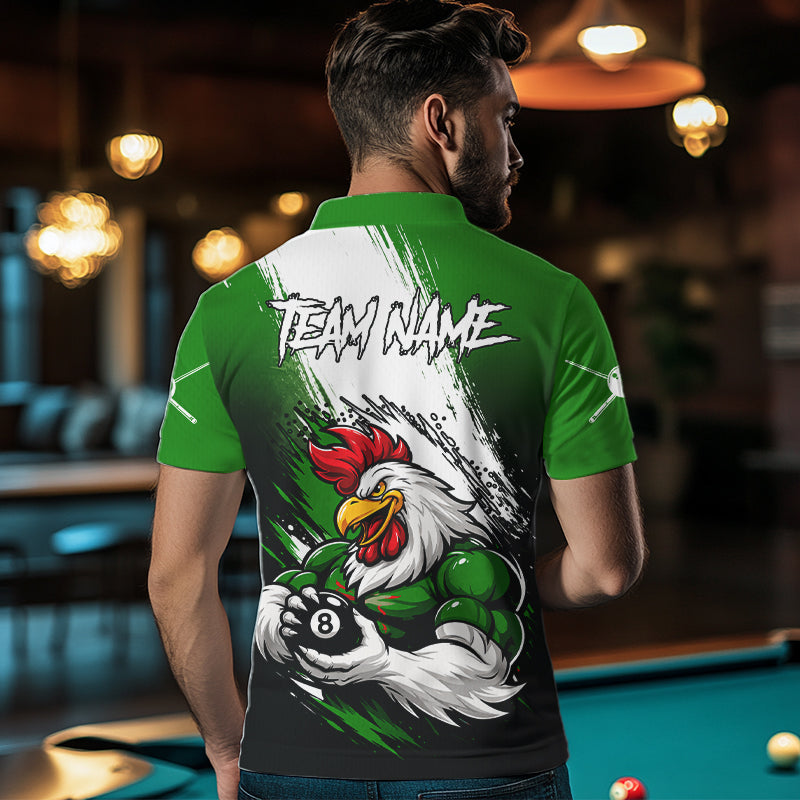 Personalized Funny Rooster 8 Ball Billiard Pool Shirt Custom Green Grunge Billiard Attire For Men NYN2952
