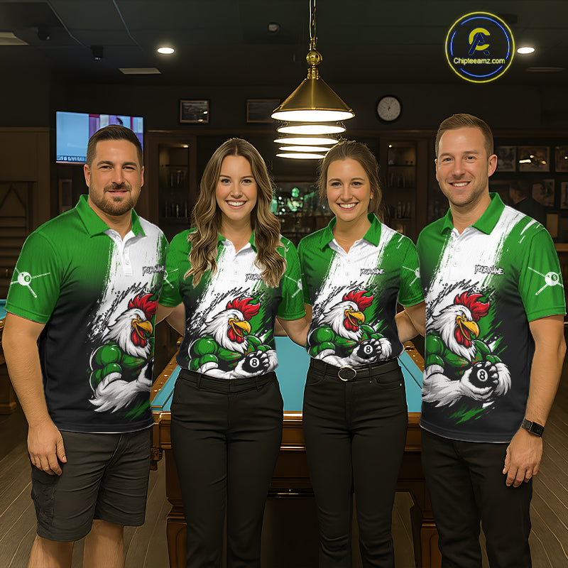 Personalized Funny Rooster 8 Ball Billiard Pool Shirt Custom Green Grunge Billiard Attire For Men NYN2952