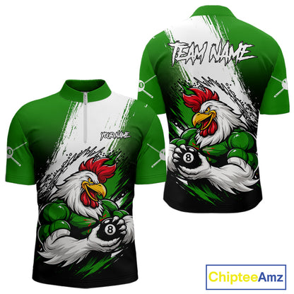 Personalized Funny Rooster 8 Ball Billiard Pool Shirt Custom Green Grunge Billiard Attire For Men NYN2952