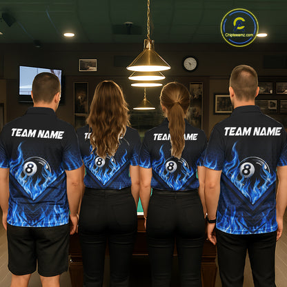 Blue Flaming Hexagon 8 Ball Billiard Pool Shirt For Women Custom Billiard Polo & 1/4 Zip Team Attire NYN3161