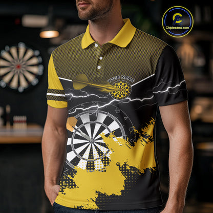 Yellow And Black Dartboard Lightning Darts Shirt For Men - Custom Team Name NYN0382
