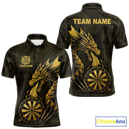 Gold tribal dragon darts polo shirt for men custom dart team jersey