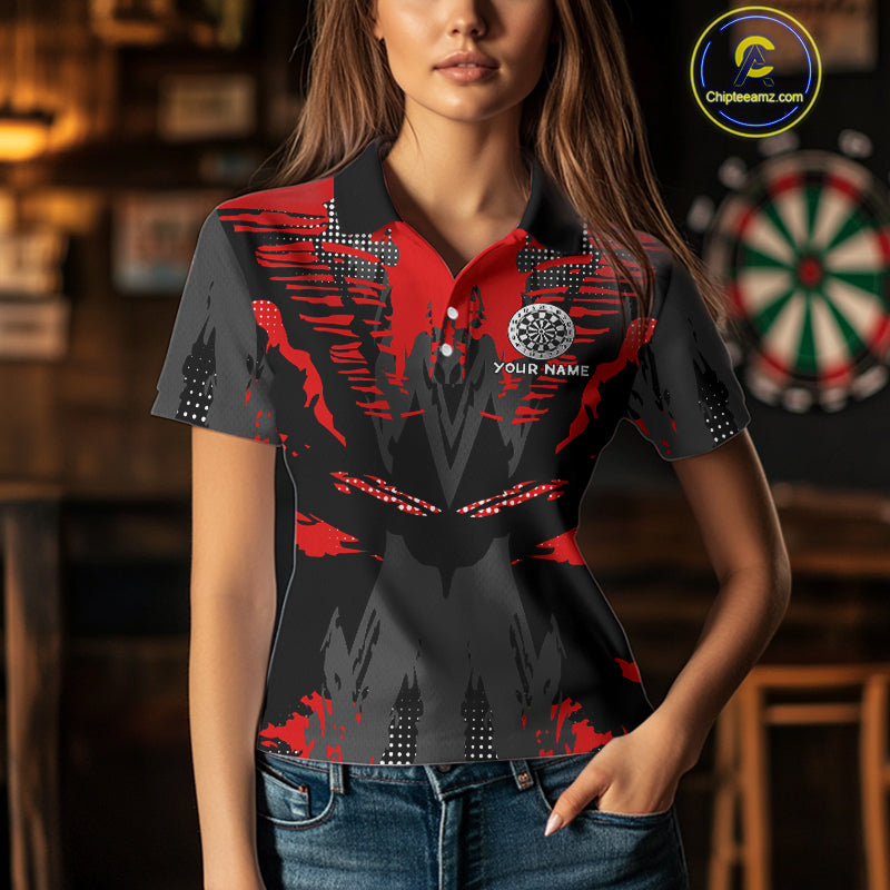 Silver Dartboard Red Grunge Polo Dart Shirt For Women Personalized Outfits Darts Team Jerseys NYN0854