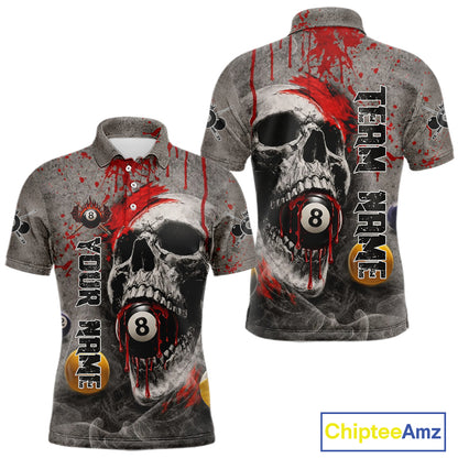 Grunge Skull Billiard Pool Shirts For Men Custom Red Dripping Ball 8 Billiard Team Jerseys NYN2301