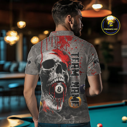 Grunge Skull Billiard Pool Shirts For Men Custom Red Dripping Ball 8 Billiard Team Jerseys NYN2301