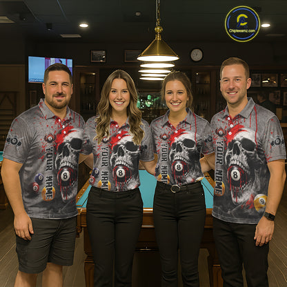 Grunge Skull Billiard Pool Shirts For Women Custom Red Dripping Ball 8 Billiard Team Jerseys NYN2301