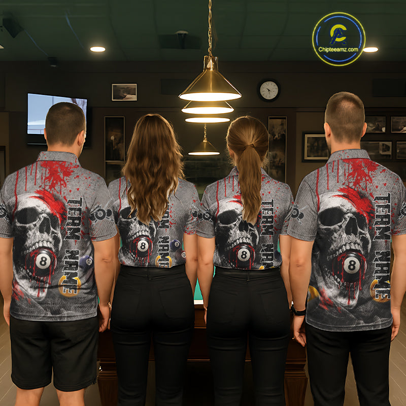 Grunge Skull Billiard Pool Shirts For Women Custom Red Dripping Ball 8 Billiard Team Jerseys NYN2301