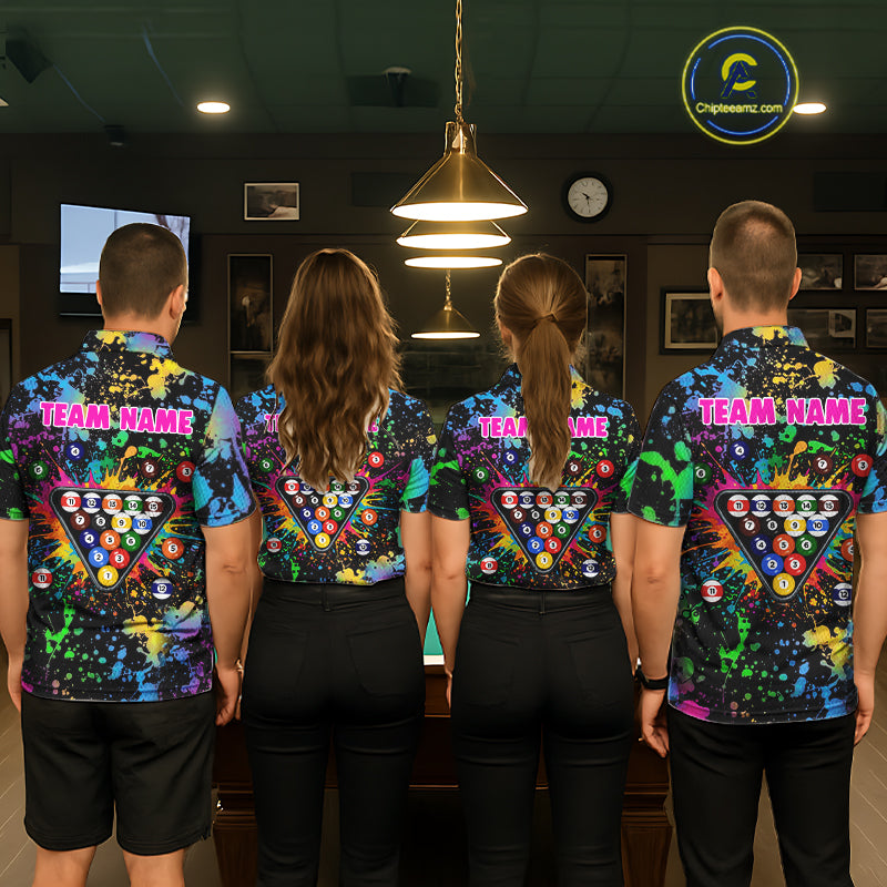 Funny 8 Ball Pool Colorful Paint Splash Custom Name Billiard Shirt For Women Billiard Team Jersey NYN2302