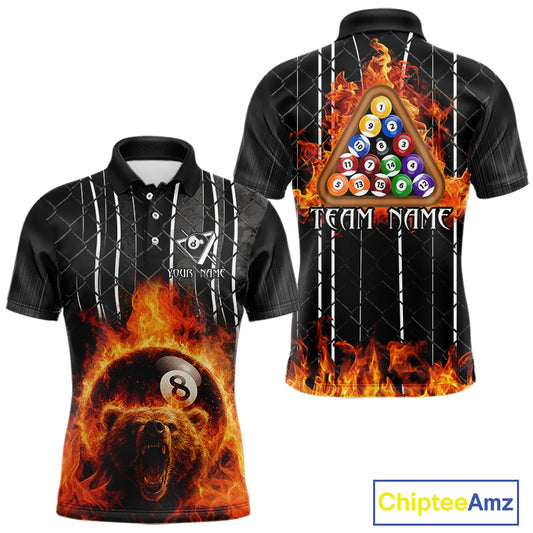 Red Flaming 8 Ball Billiard League Shirts For Men Custom Funny Bear Billiard Team Jerseys NYN2307
