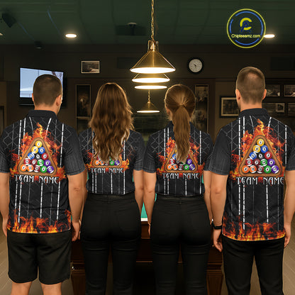 Red Flaming 8 Ball Billiard League Shirts For Men Custom Funny Bear Billiard Team Jerseys NYN2307