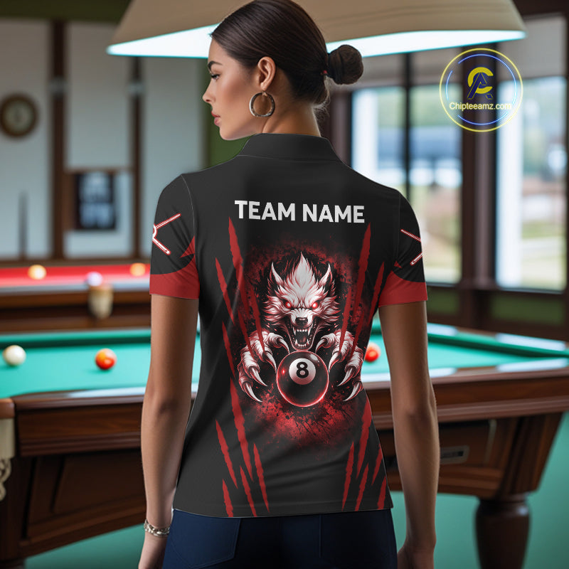 Black And Red Grunge Claws Wolf 8 Ball Pool Women Billiard Shirt Personalized Pool Balls Billiard Attire NYN2738