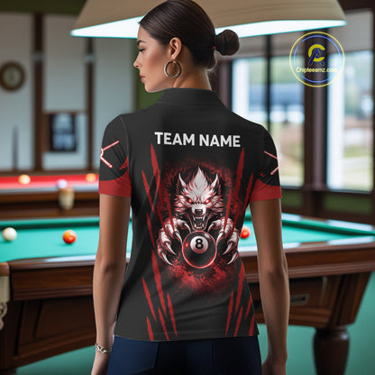 Black And Red Grunge Claws Wolf 8 Ball Pool Women Billiard Shirt Personalized Pool Balls Billiard Attire NYN2738
