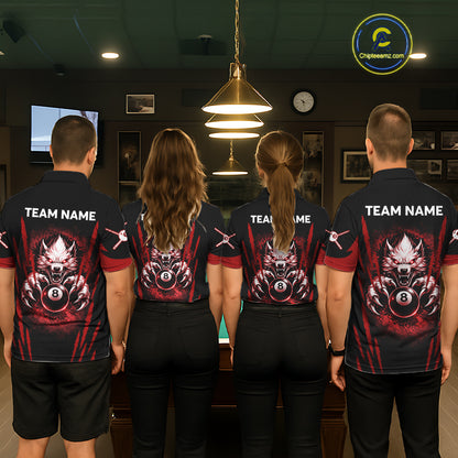 Black And Red Grunge Claws Wolf 8 Ball Pool Men Billiard Shirt Personalized Pool Balls Billiard Attire NYN2738