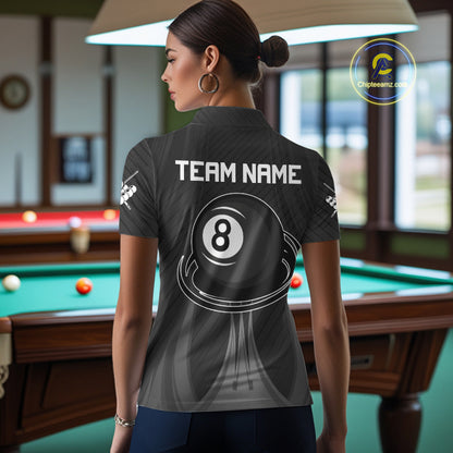 Black 8 Ball Pool Billiard Polo & Quarter-Zip Shirt For Women Personalized Ball Billiard Team Attire NYN2746