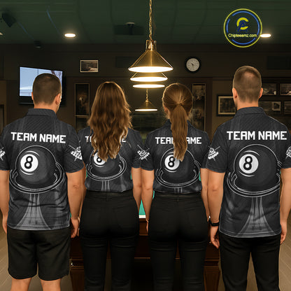 Black 8 Ball Pool Billiard Polo & Quarter-Zip Shirt For Women Personalized Ball Billiard Team Attire NYN2746