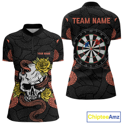Custom Orange Cobra Roses Skull Dartboards Dart Shirts For Women, Dart Team Jerseys NYN0044