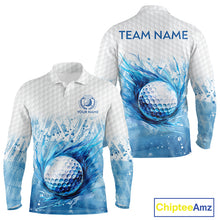 Load image into Gallery viewer, Custom Mens Golf Polo Shirts, Blue Splatter Golf Ball White Men Golf Polo Shirt, Best Golf Shirts NYN2961