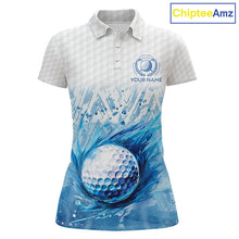 Load image into Gallery viewer, Custom Womens Golf Polo Shirts, Blue Splatter Golf Ball White Men Golf Polo Shirt, Best Golf Shirts NYN2961