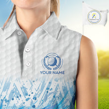 Load image into Gallery viewer, Custom Womens Golf Polo Shirts, Blue Splatter Golf Ball White Men Golf Sleeveless Polo Shirt, Golf Shirts NYN2961