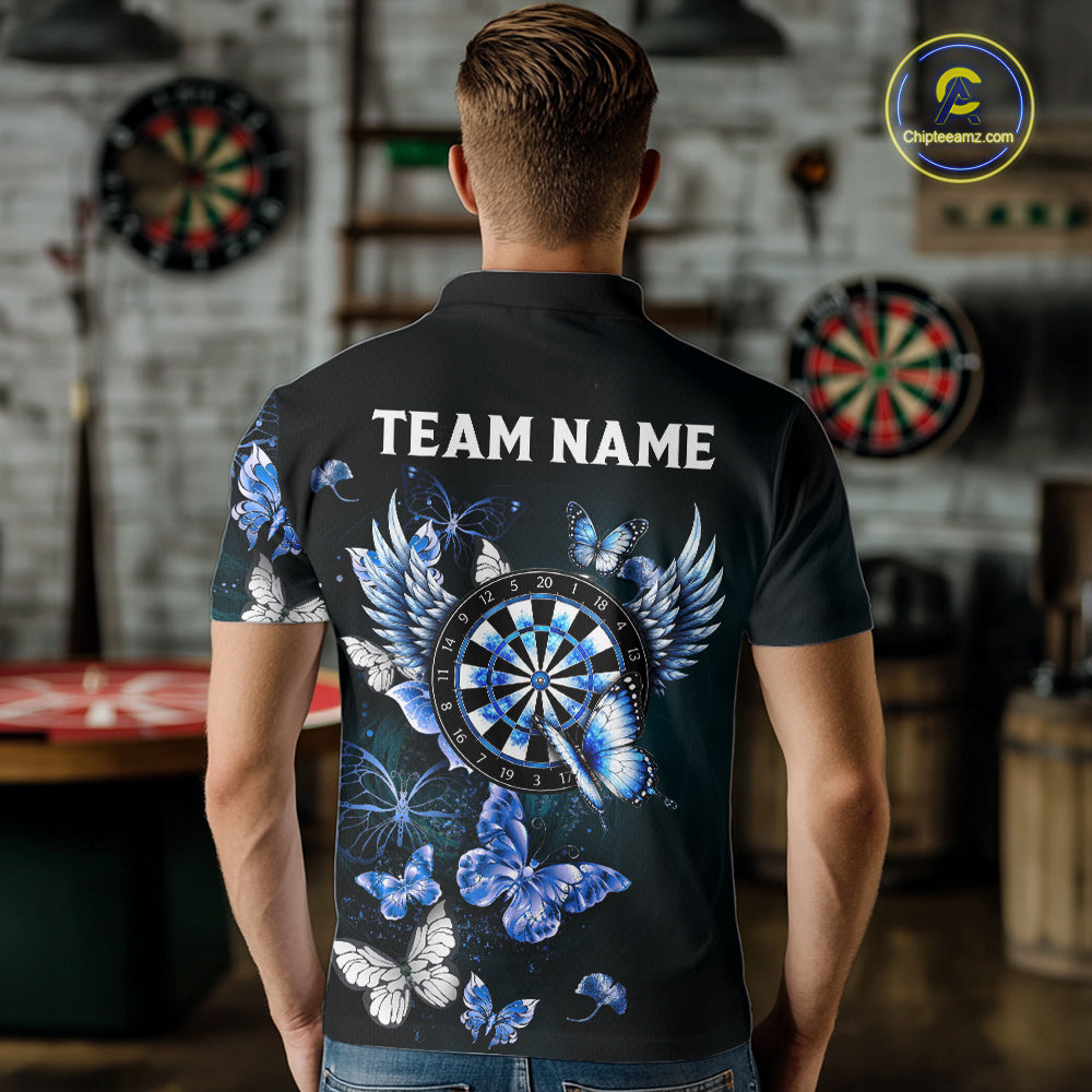 Custom Blue Butterfly Dart Polo & 1/4-Zip Shirt For Men Darts Team Shirt With Butterflies NYN3350