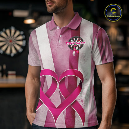 White & Pink Grunge Ribbon Dartboard Dart Shirt For Men Custom Breast Cancer Dart Team Jerseys NYN3353