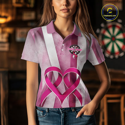White & Pink Grunge Ribbon Dartboard Dart Shirt For Women Custom Breast Cancer Dart Team Jerseys NYN3353