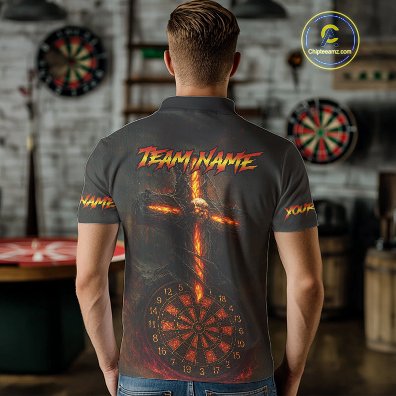 Custom Flames Skull Dartboard Halloween Polo Dart Shirt For Men Outfits Dart Team Jersey NYN0871