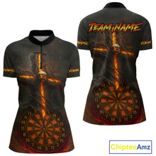 Load image into Gallery viewer, Custom Flames Skull Dartboard Halloween 1/4-Zip Dart Shirt For Women Outfits Dart Team Jersey NYN0871