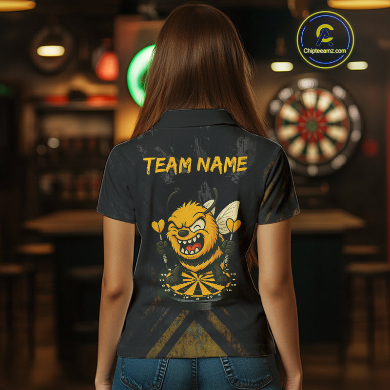 Custom Grunge Black Yellow Funny Bee Dart Polo Shirt For Women Dart Jerseys NYN1545