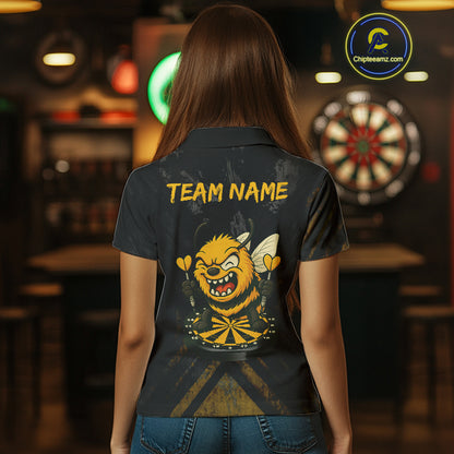 Custom Grunge Black Yellow Funny Bee Dart Polo Shirt For Women Dart Jerseys NYN1545