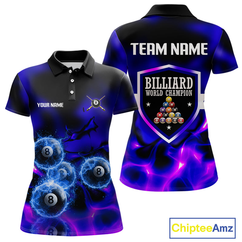 Personalized Blue Holographic Billiard Ball Shirt For Women Pool 8 Ball Billiard Team Jersey NYN2312