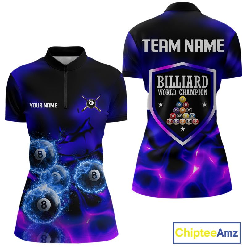 Personalized Blue Holographic Billiard Ball Shirt For Women Pool 8 Ball Billiard Team Jersey NYN2312