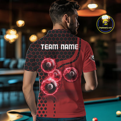 Red Ball 8 Lightning Billiard Polo & Quarter-Zip Jerseys For Men Custom Pool Team Jersey NYN2315