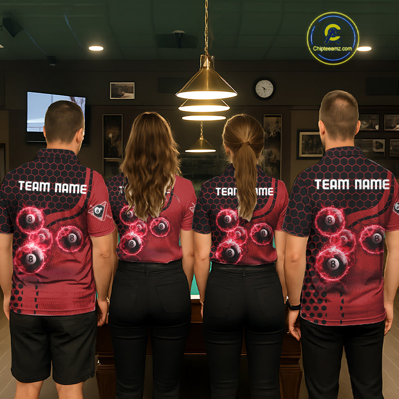 Red Ball 8 Lightning Billiard Polo & Quarter-Zip Jerseys For Men Custom Pool Team Jersey NYN2315